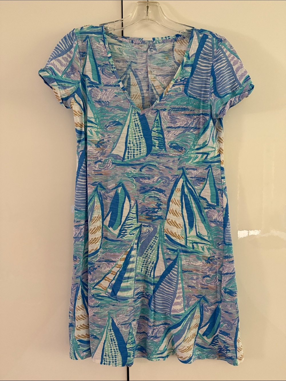 Lilly Pulitzer Blue Sailboat V-Neck Women's Dress